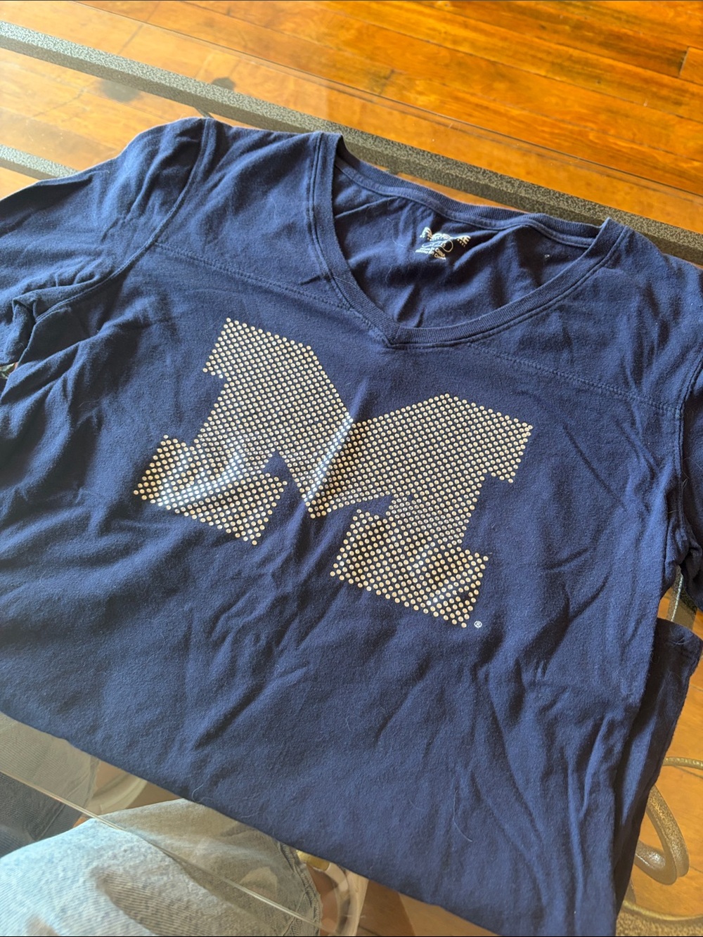 Pro Edge Navy Short-Sleeve Tee with Rhinestone 'M' Graphic